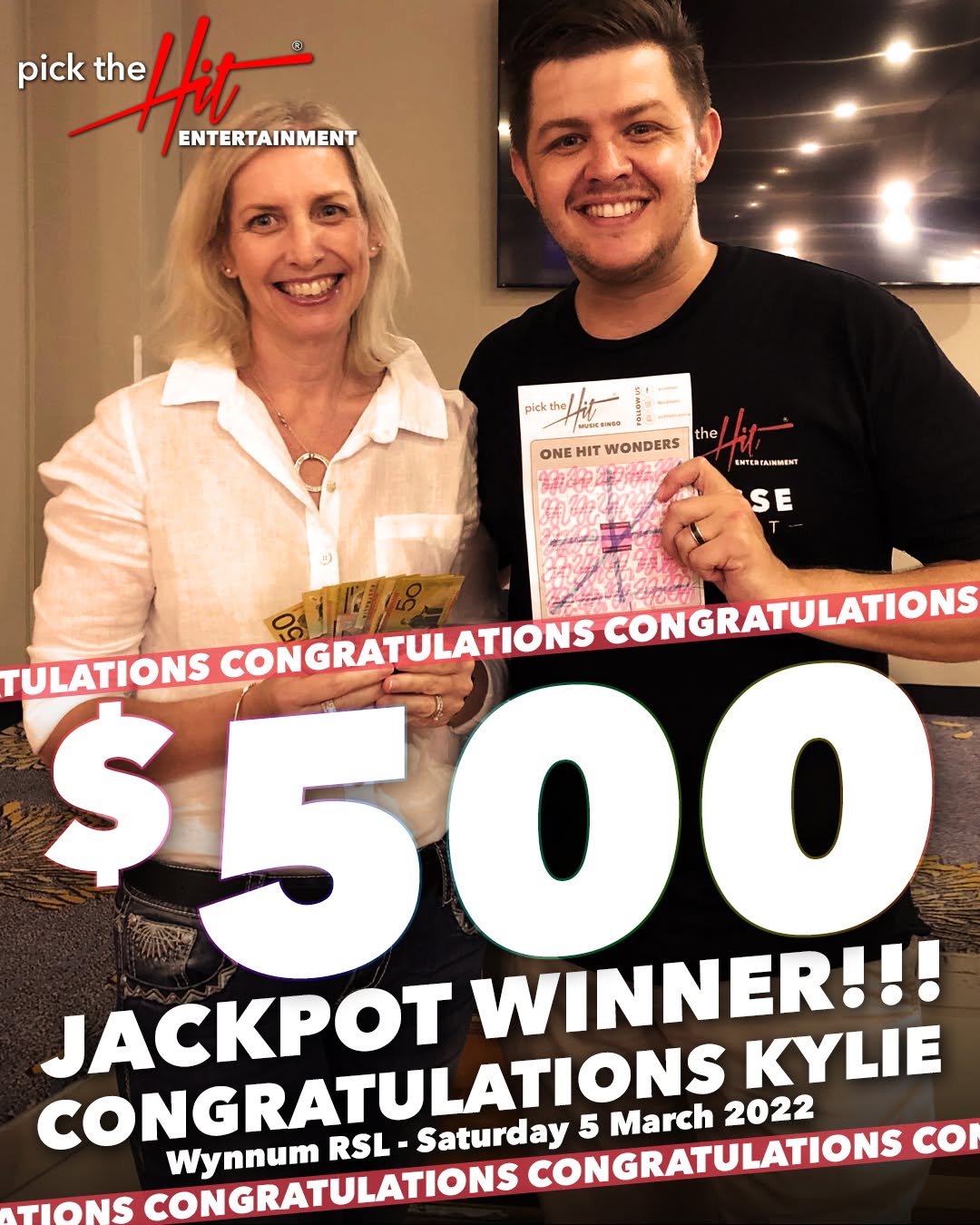 Kylie - Music Bingo winner at Wynnum RSL, March 2022