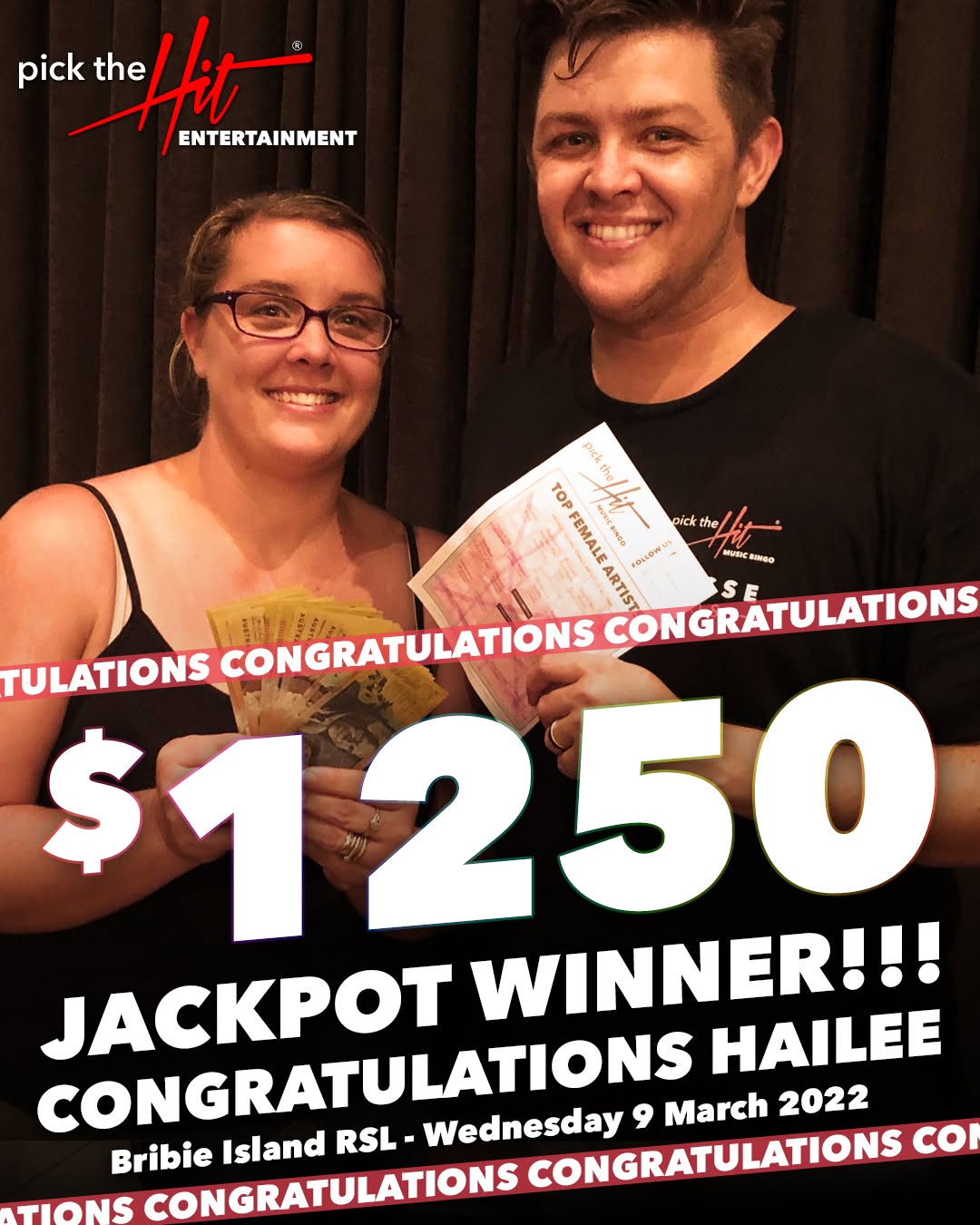 Hailee - Music Bingo winner at Bribie Island RSL, March 2022