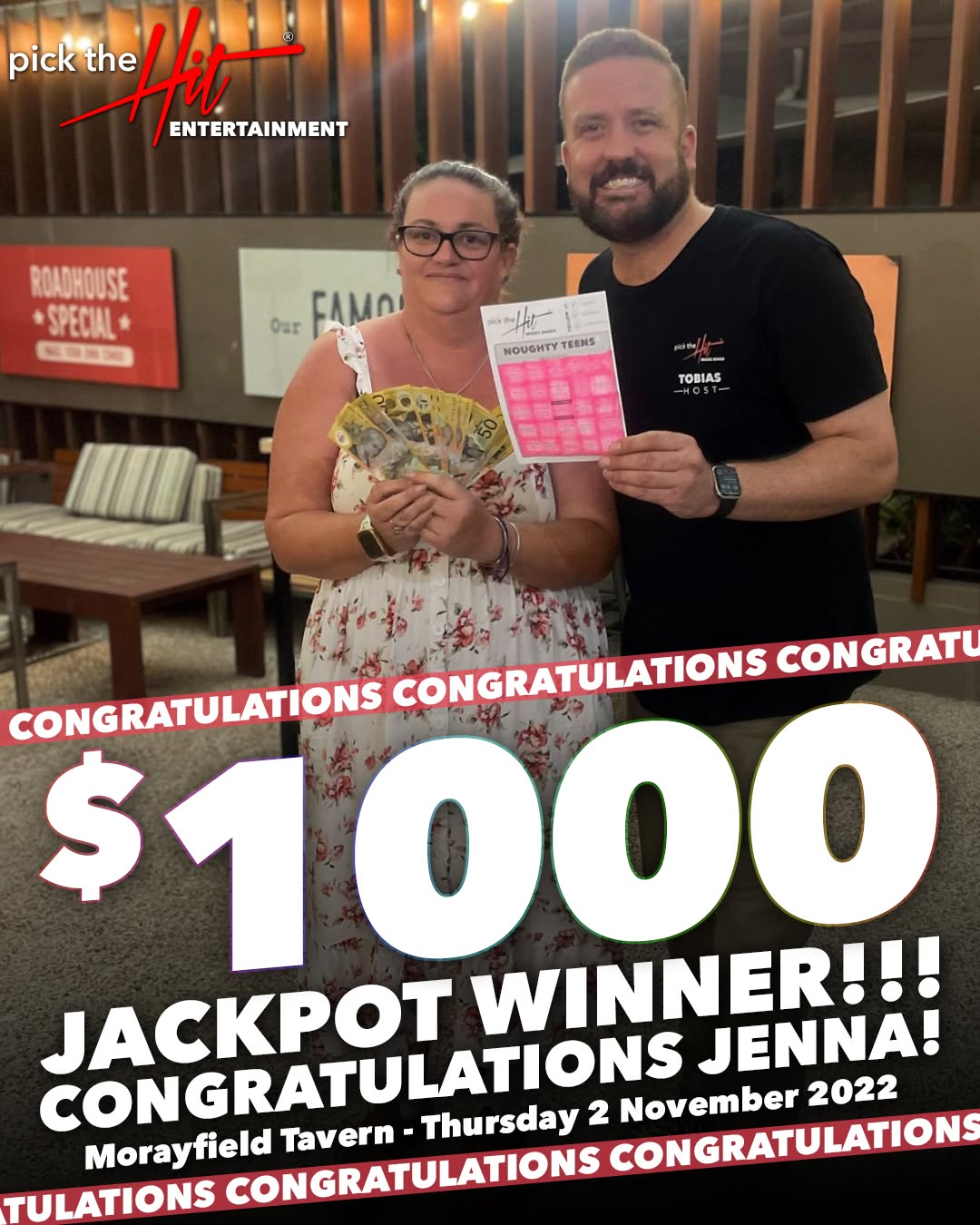 Jenna - Music Bingo winner at Morayfield Tavern, November 2022