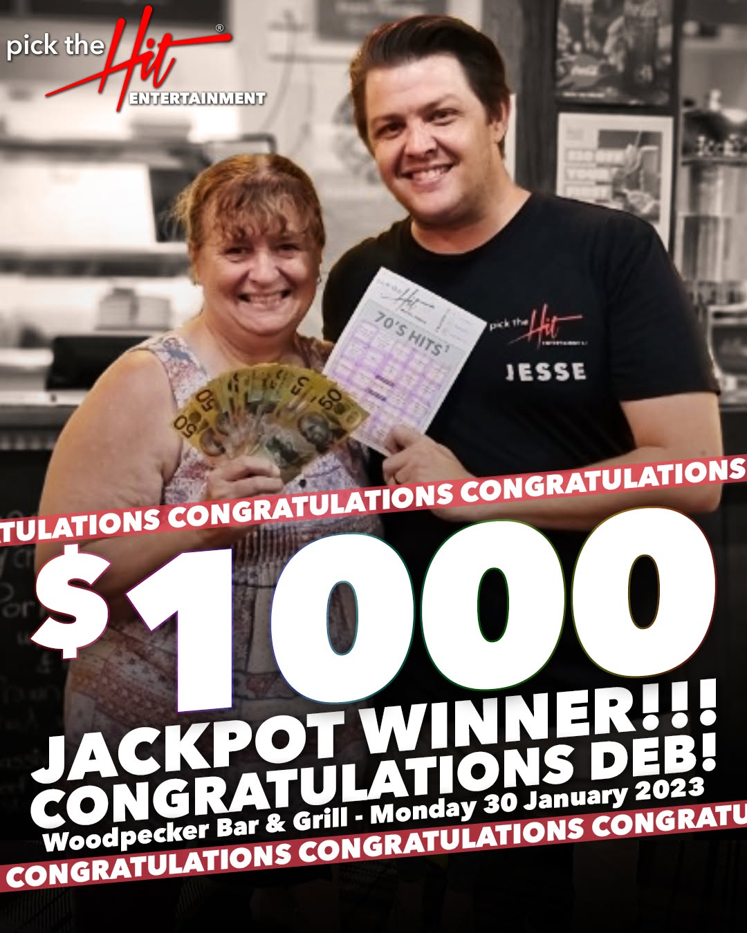 Deb - Music Bingo winner at Woodpecker Bar & Grill, January 2023