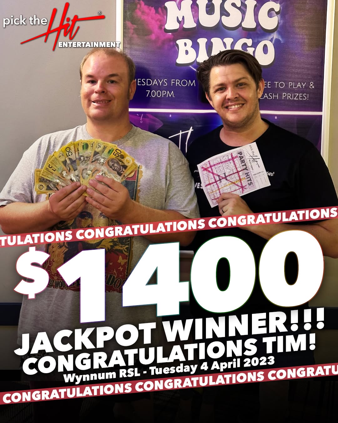 Tim - Music Bingo winner at Wynnum RSL, April 2023