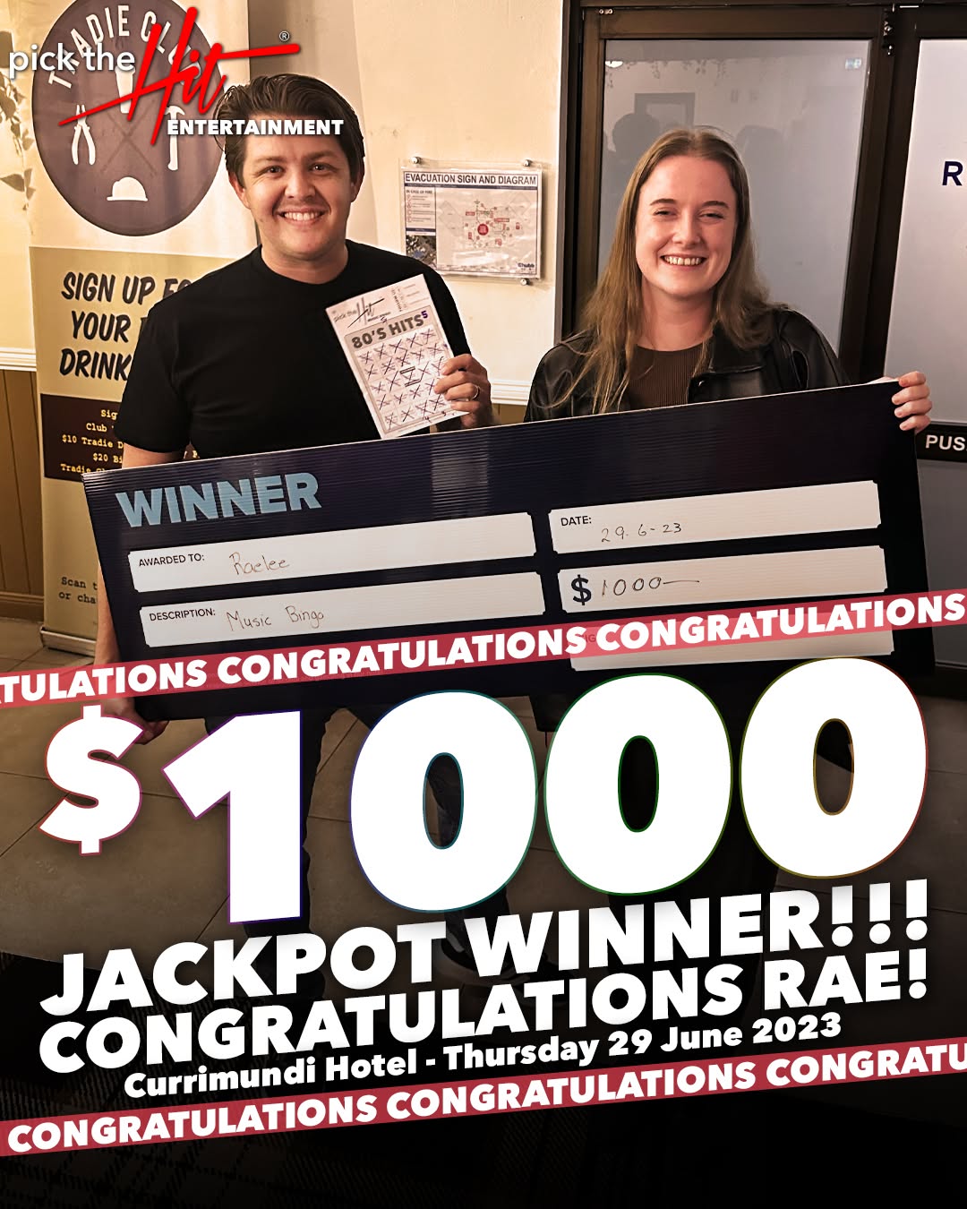 Rae - Music Bingo winner at Currimundi Hotel, June 2023