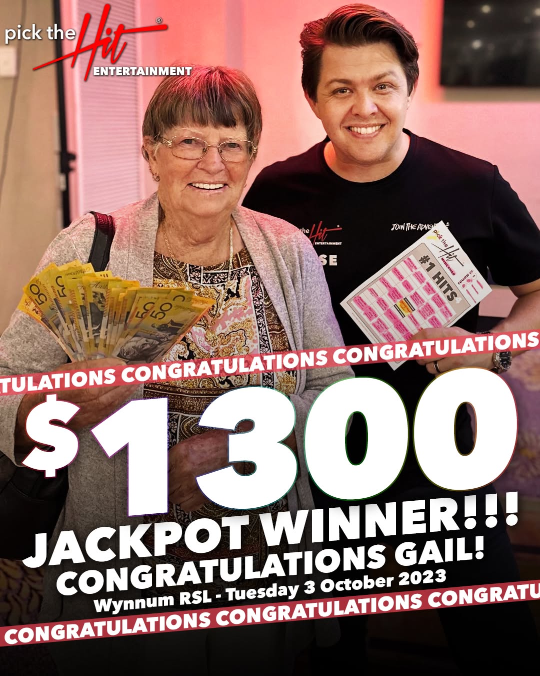 Gail - Music Bingo winner at Wynnum RSL, October 2023