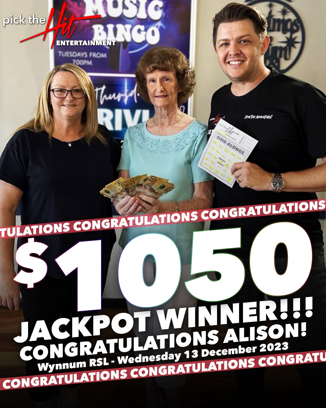 Alison - Music Bingo winner at Wynnum RSL, December 2023