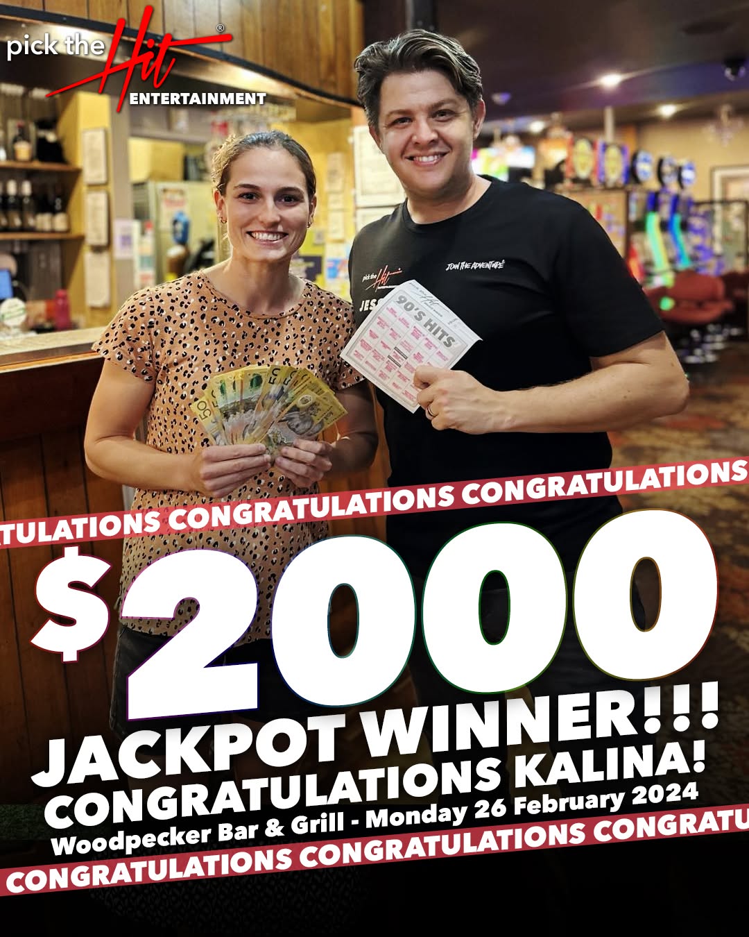 Kalina - Music Bingo winner at Woodpecker Bar & Grill, February 2024
