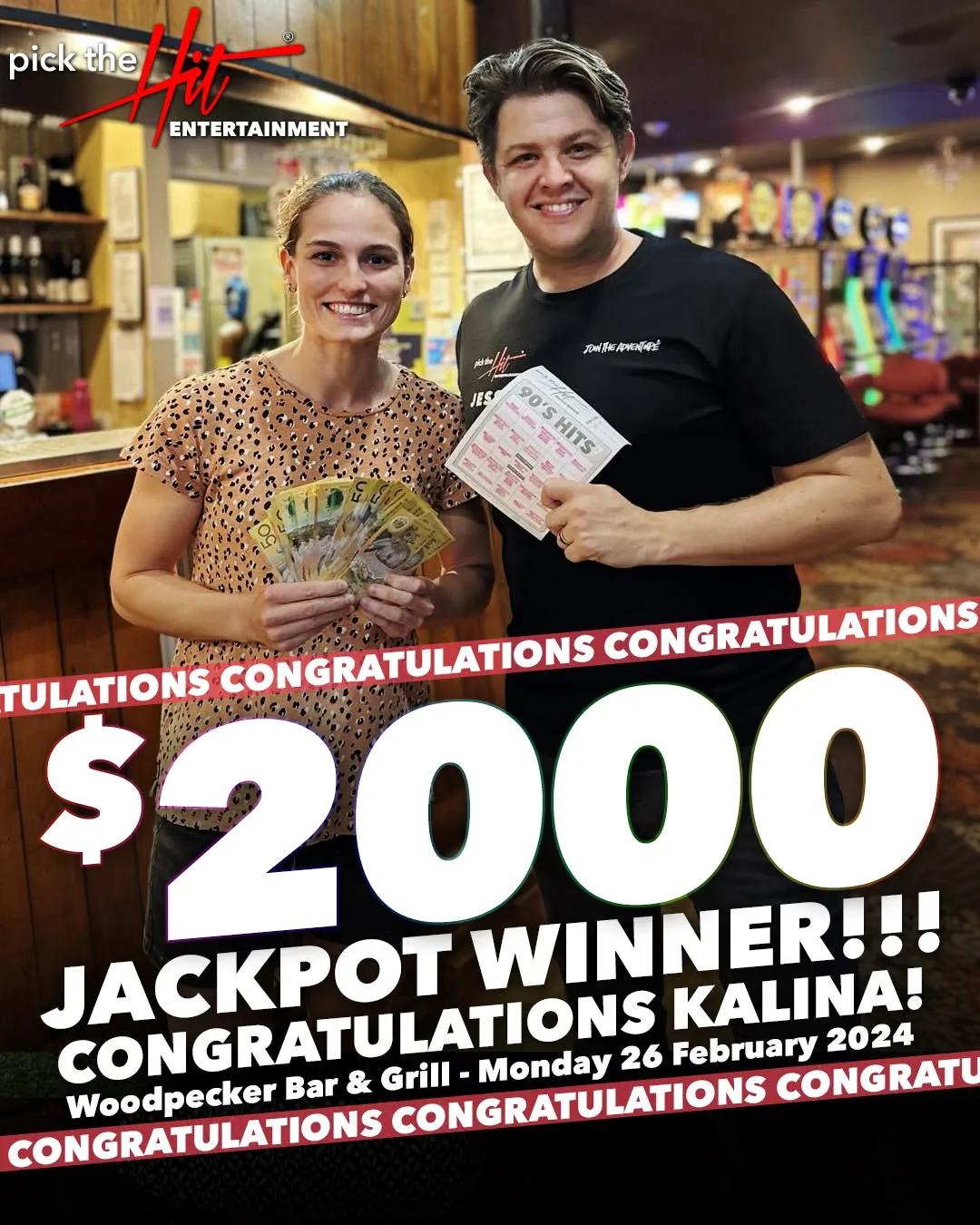 Kalina - Music Bingo winner at Woodpecker Bar & Grill, February 2024