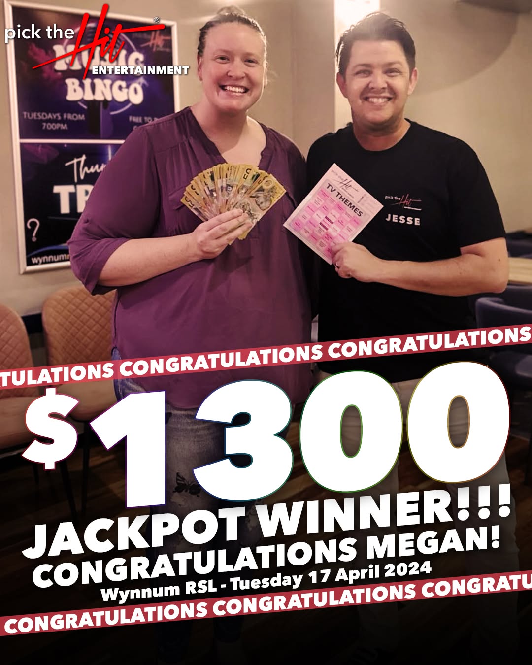 Megan - Music Bingo winner at Wynnum RSL, April 2024