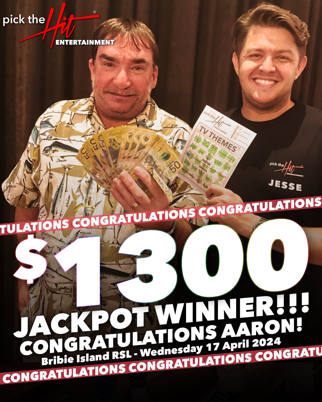 Aaron - Music Bingo winner at Bribie Island RSL, April 2024