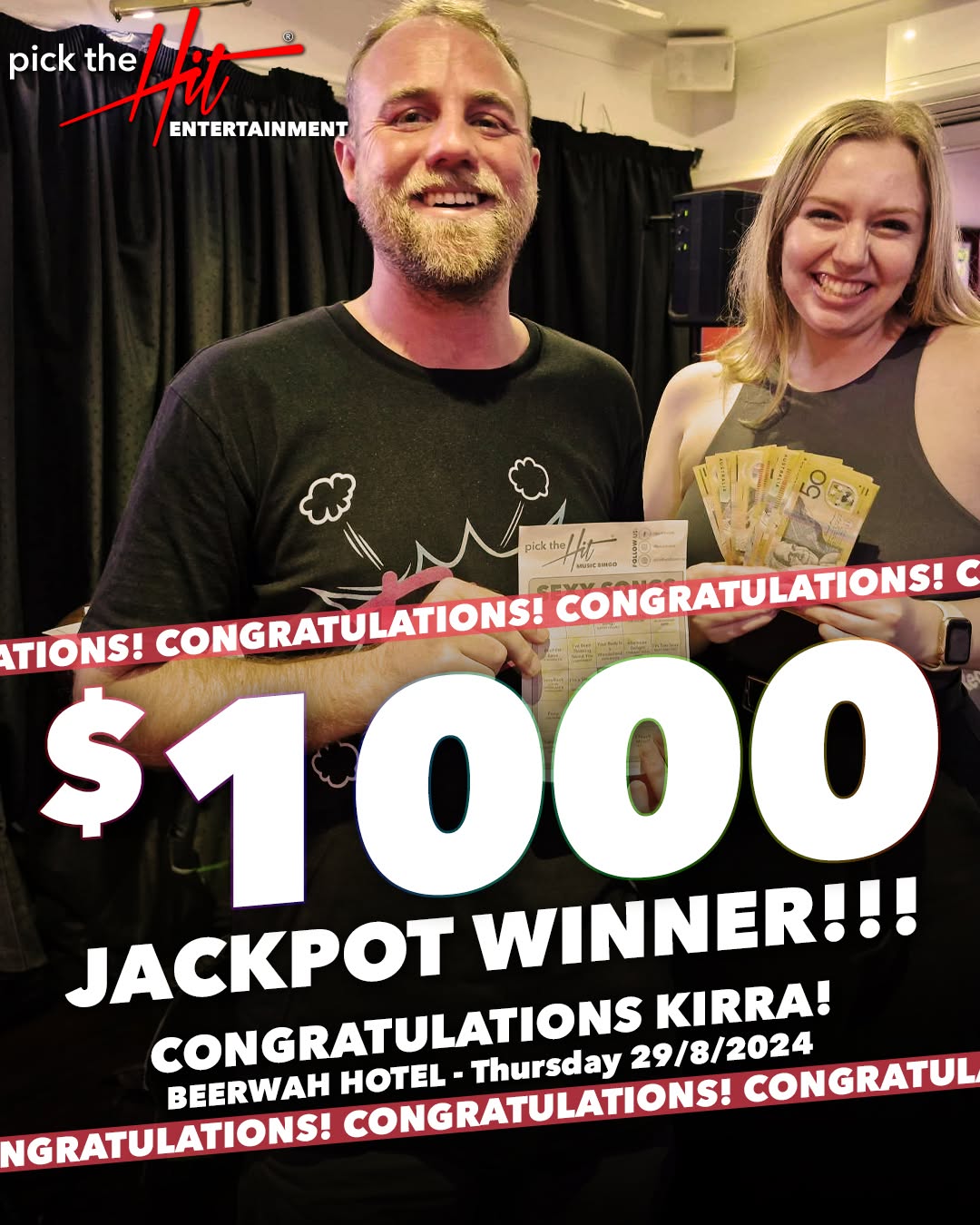Kirra - Music Bingo winner at Beerwah Hotel, August 2024