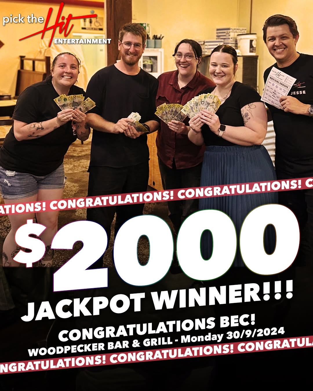 Bec - Music Bingo winner at Woodpecker Bar & Grill, September 2024