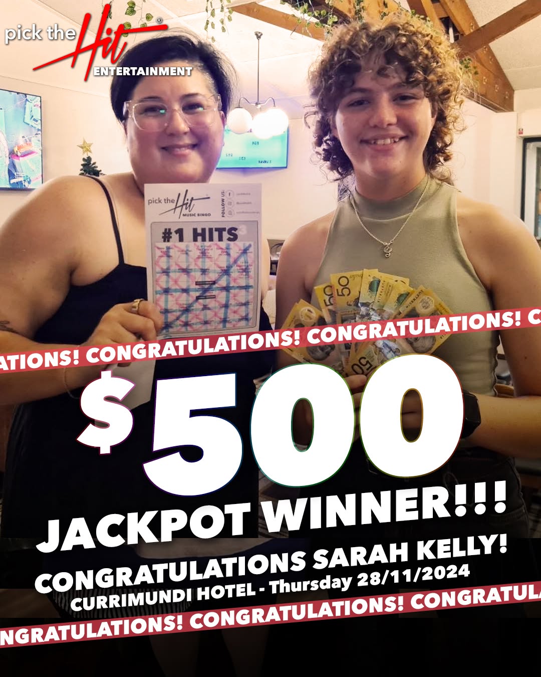 Sarah - Music Bingo winner at Currimundi Hotel, November 2024