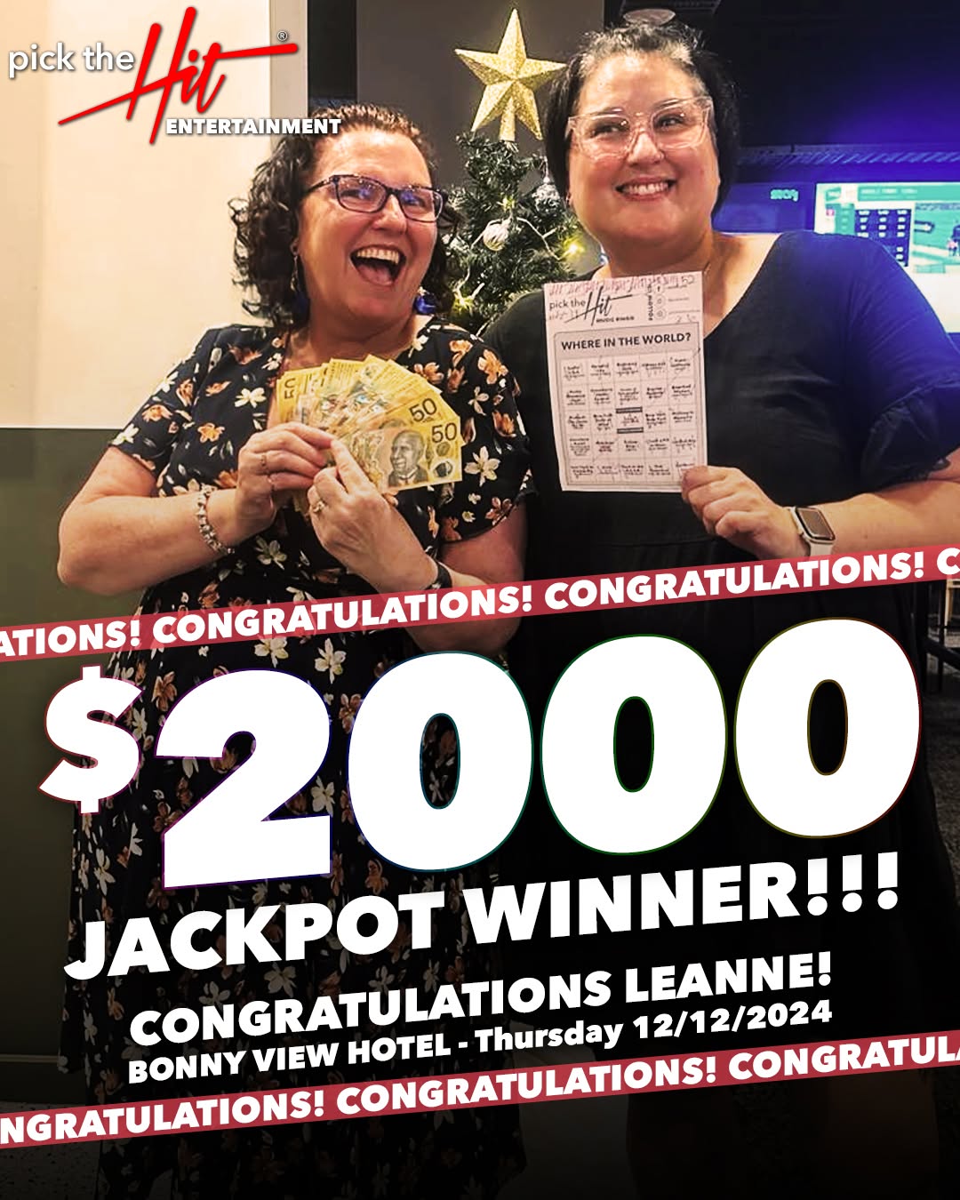 Leanne - Music Bingo winner at Bonny View Hotel, December 2024
