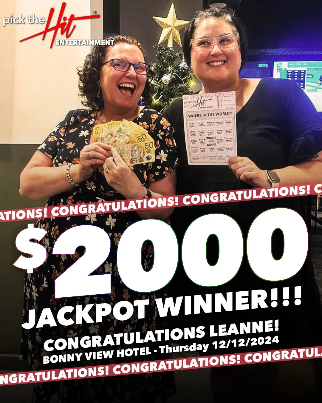 Leanne - Music Bingo winner at Bonny View Hotel, December 2024