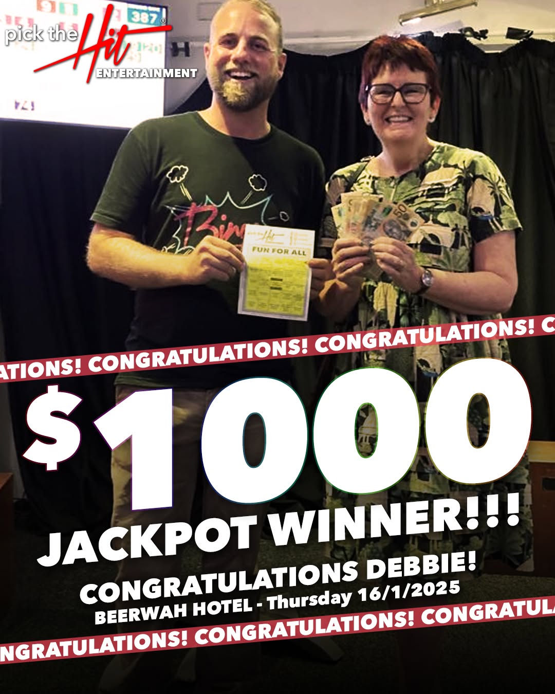 Debbie - Music Bingo winner at Beerwah Hotel, January 2024
