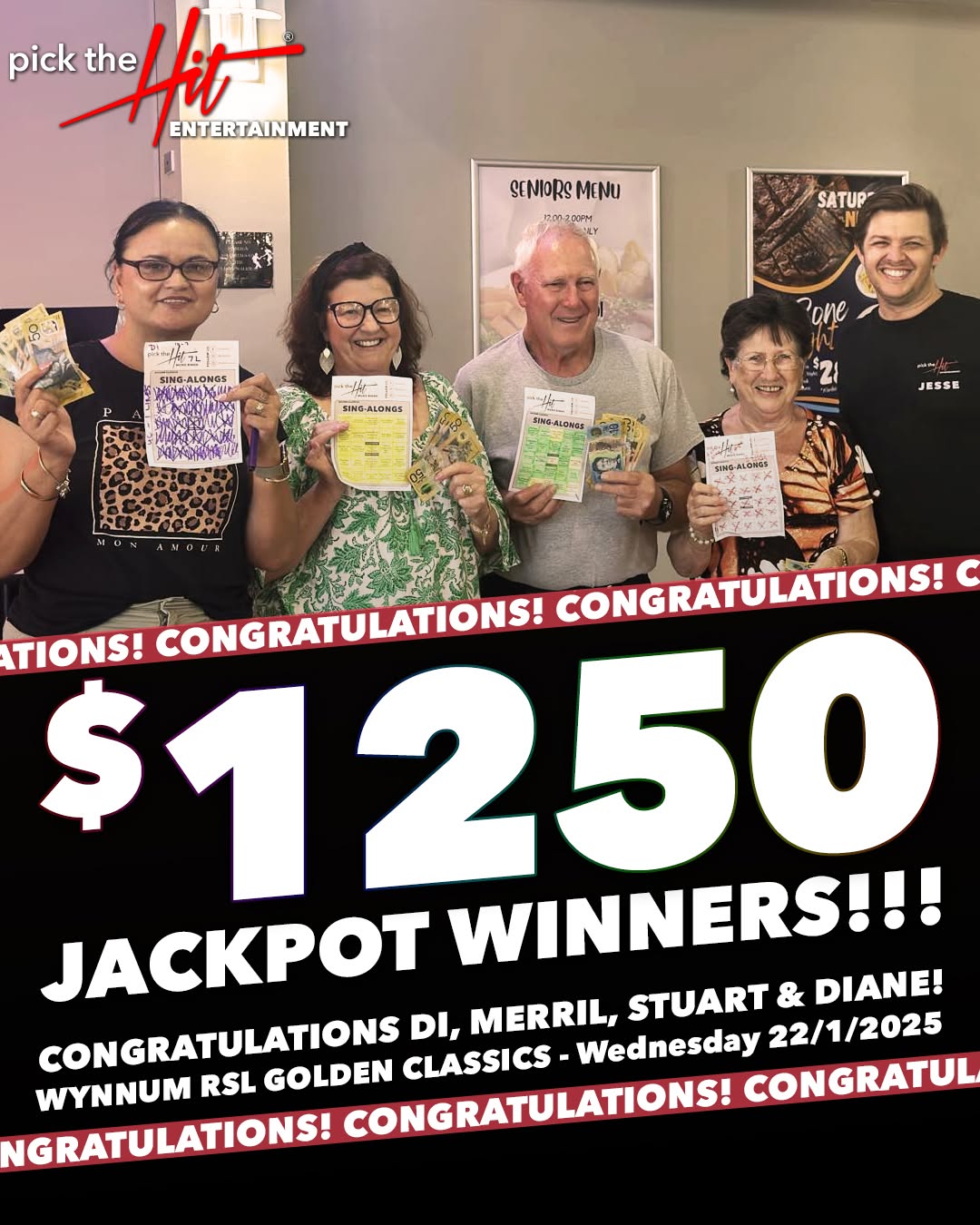 Di, Merril, Stuart, Diane - Music Bingo winner at Wynnum RSL, January 2025