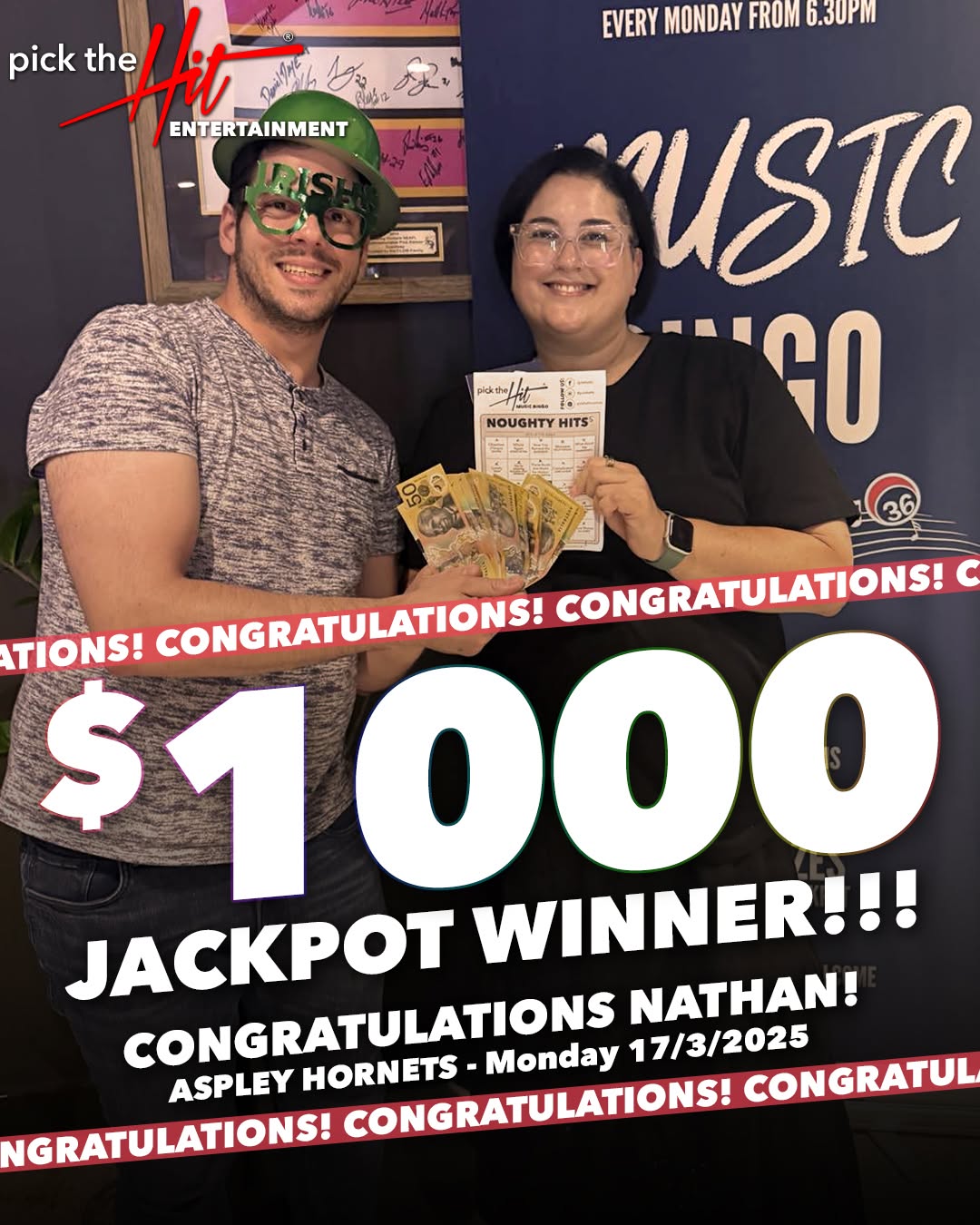 Nathan - Music Bingo winner at Aspley Hornets, March 2025