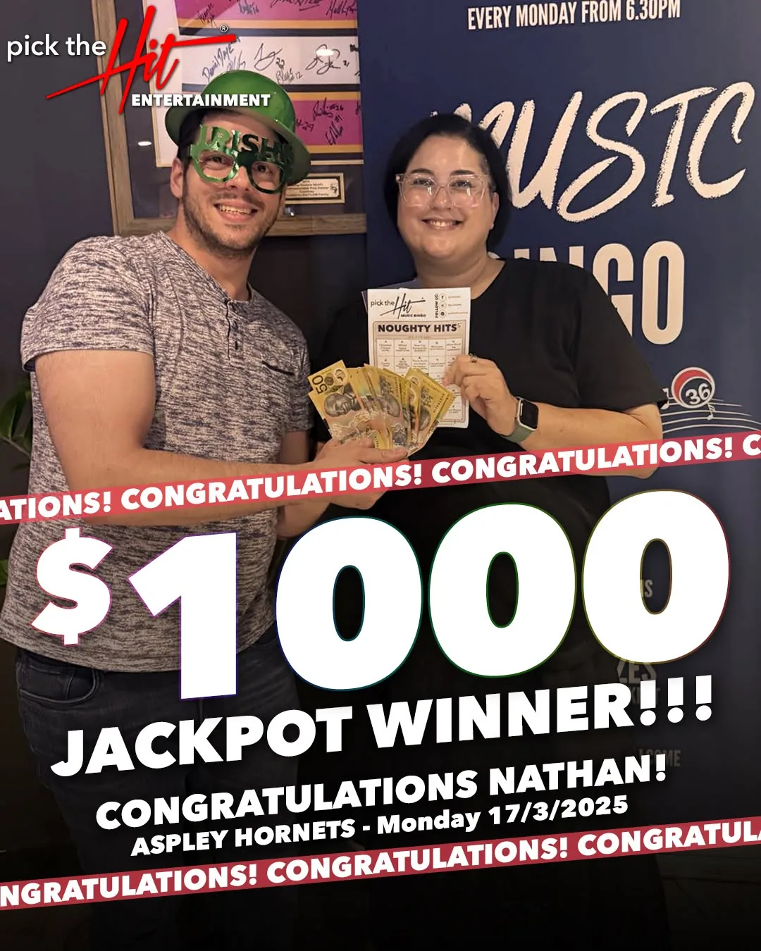Nathan - Music Bingo winner at Aspley Hornets, March 2025