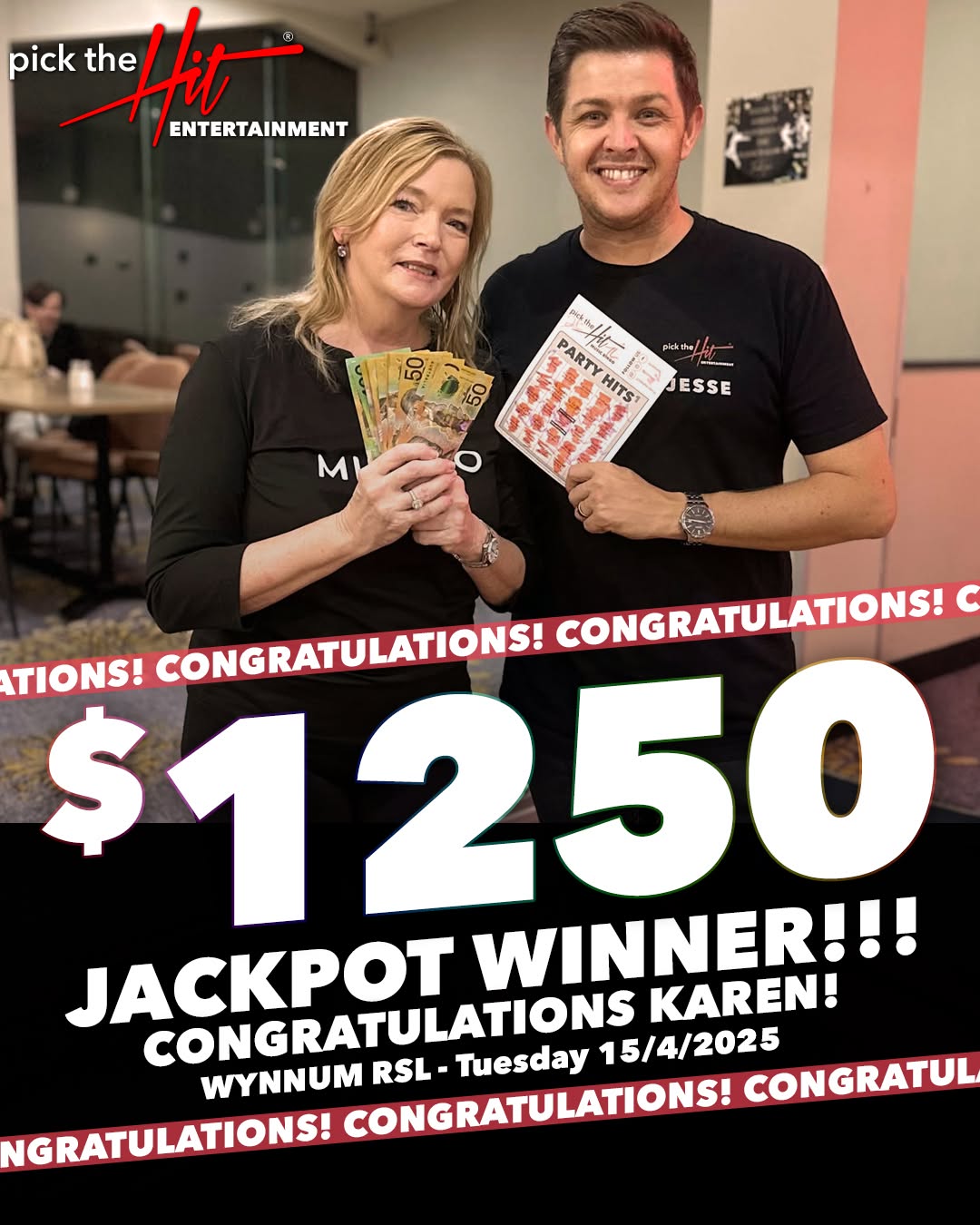 Karen - Music Bingo winner at Wynnum RSL, April 2025