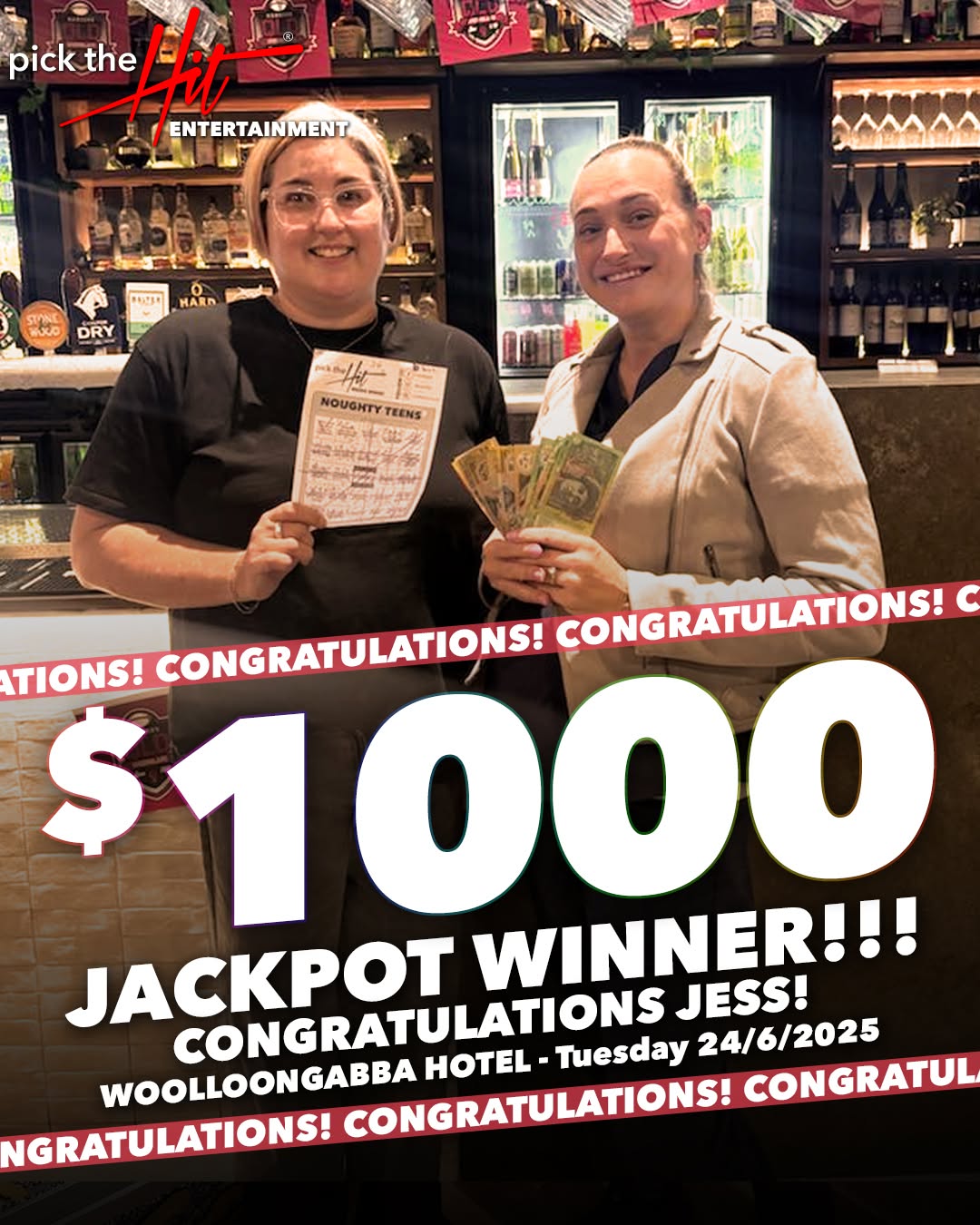 Jess - Music Bingo winner at Woolloongabba Hotel, June 2025