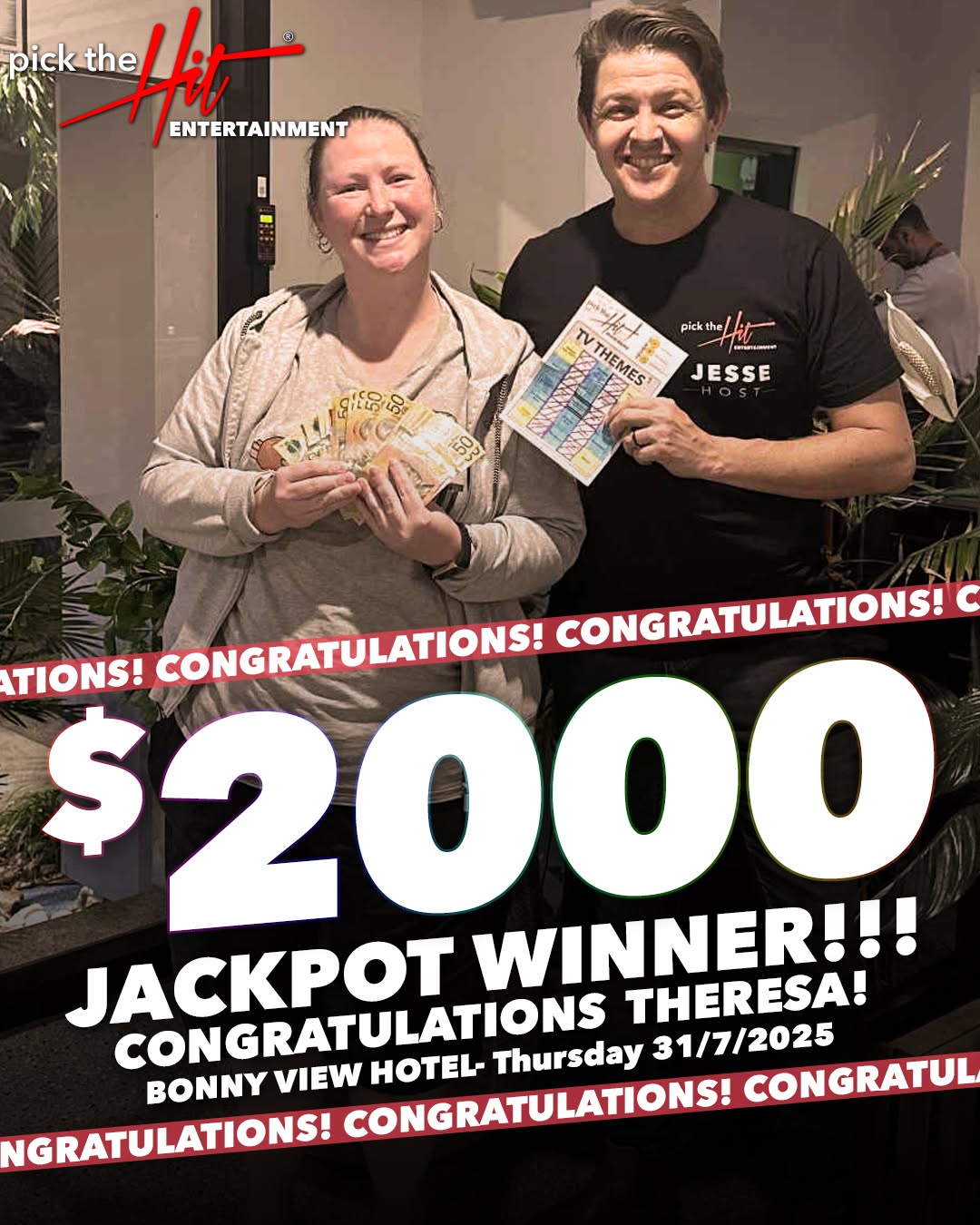 Theresa - Music Bingo winner at Bonny View Hotel, July 2025