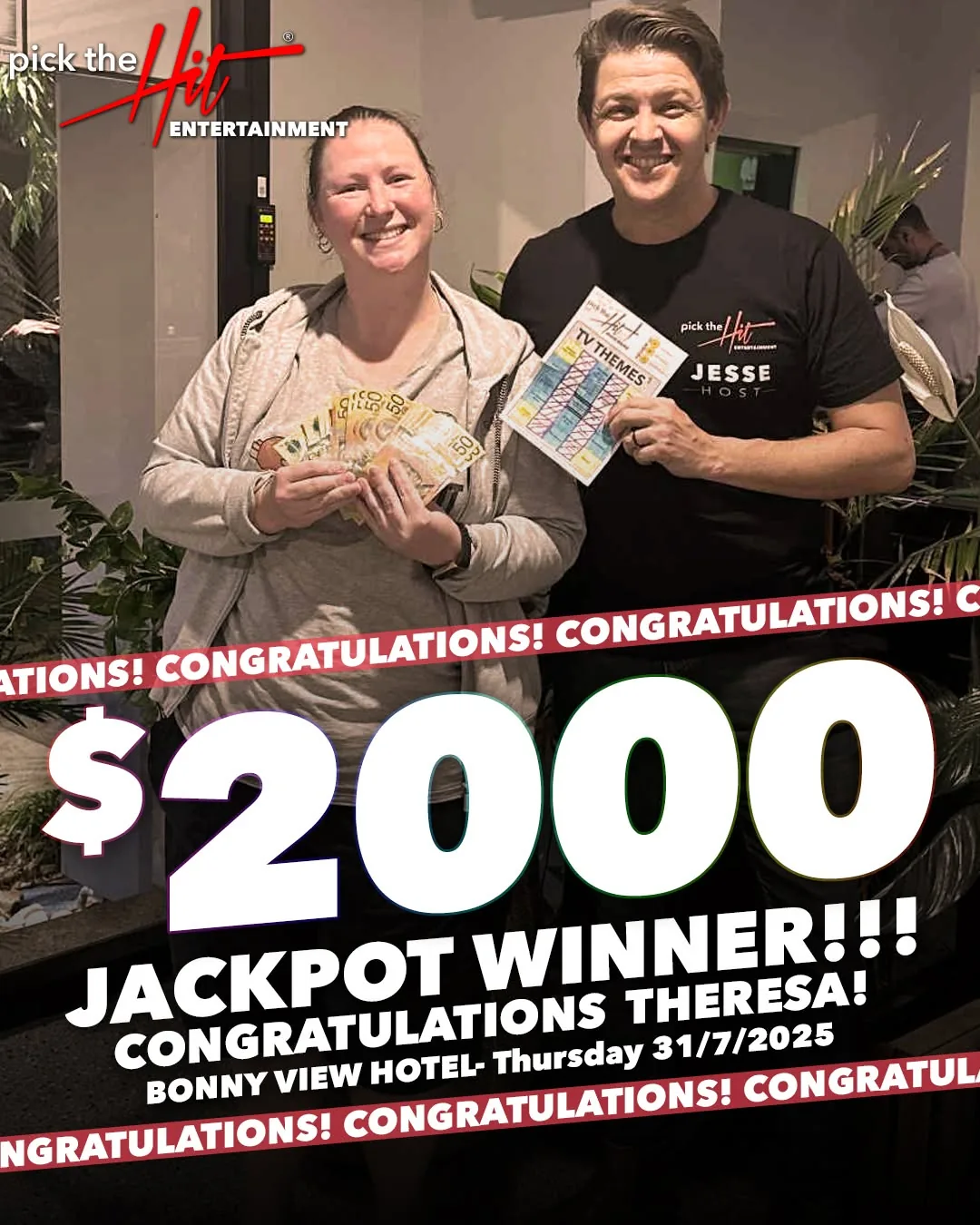 Theresa - Music Bingo winner at Bonny View Hotel, July 2025