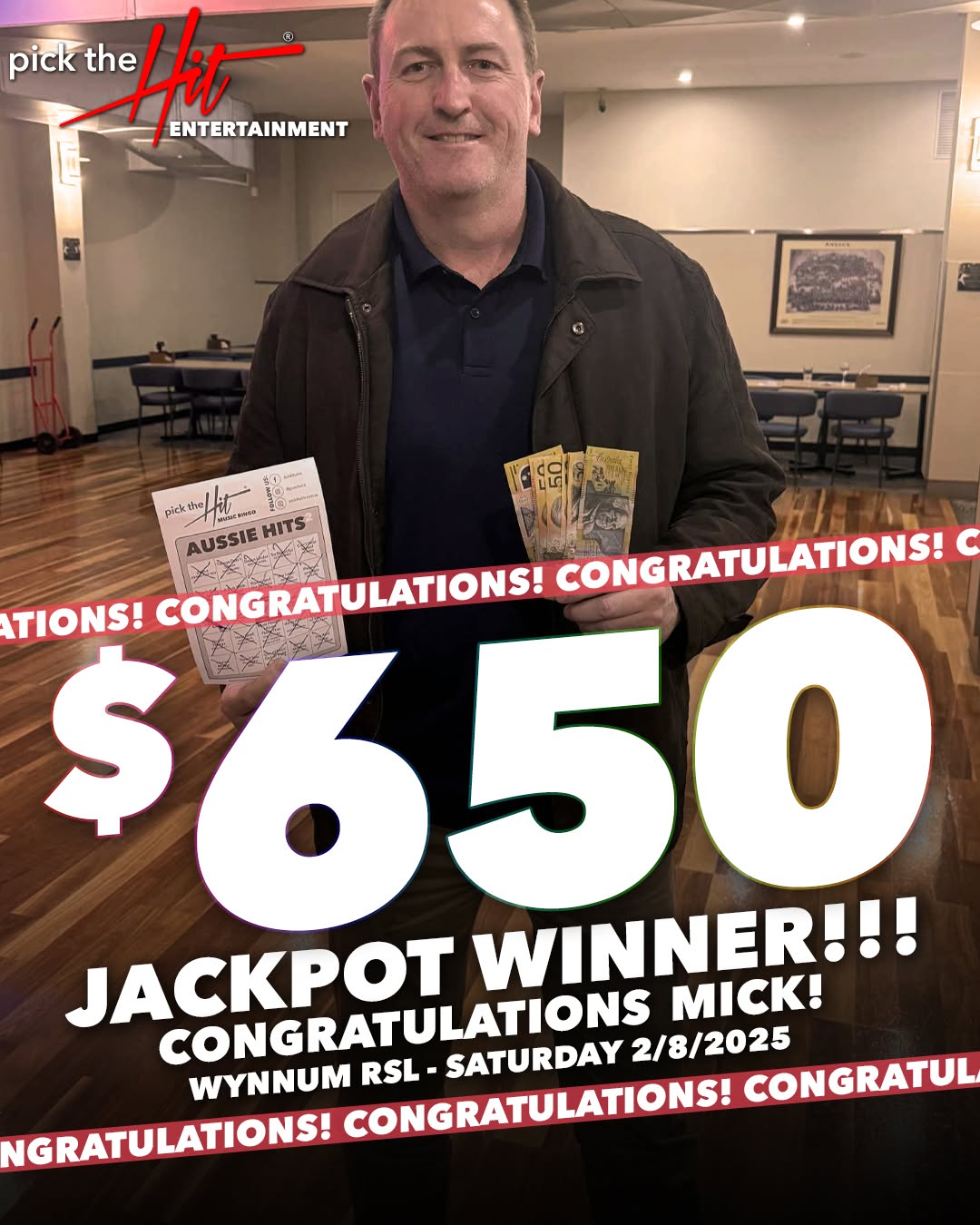 Mick - Music Bingo winner at Wynnum RSL, August 2025