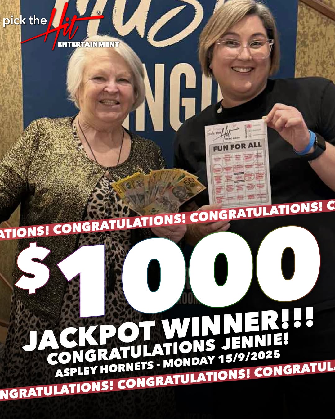 Jennie - Music Bingo winner at Aspley Hornets, September 2025