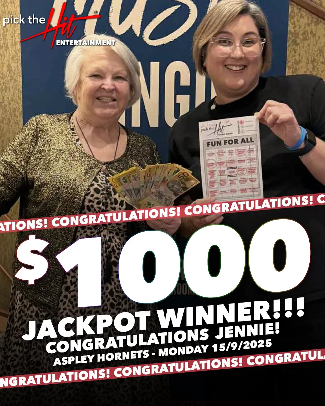 Jennie - Music Bingo winner at Aspley Hornets, September 2025