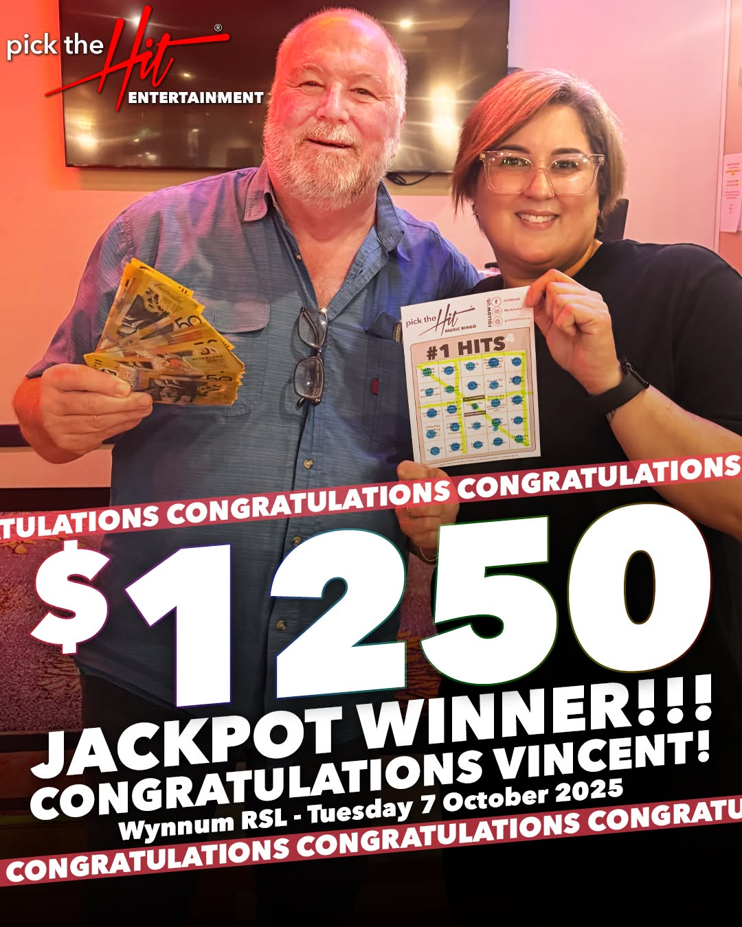 Vincent - Music Bingo winner at Wynnum RSL, October 2025