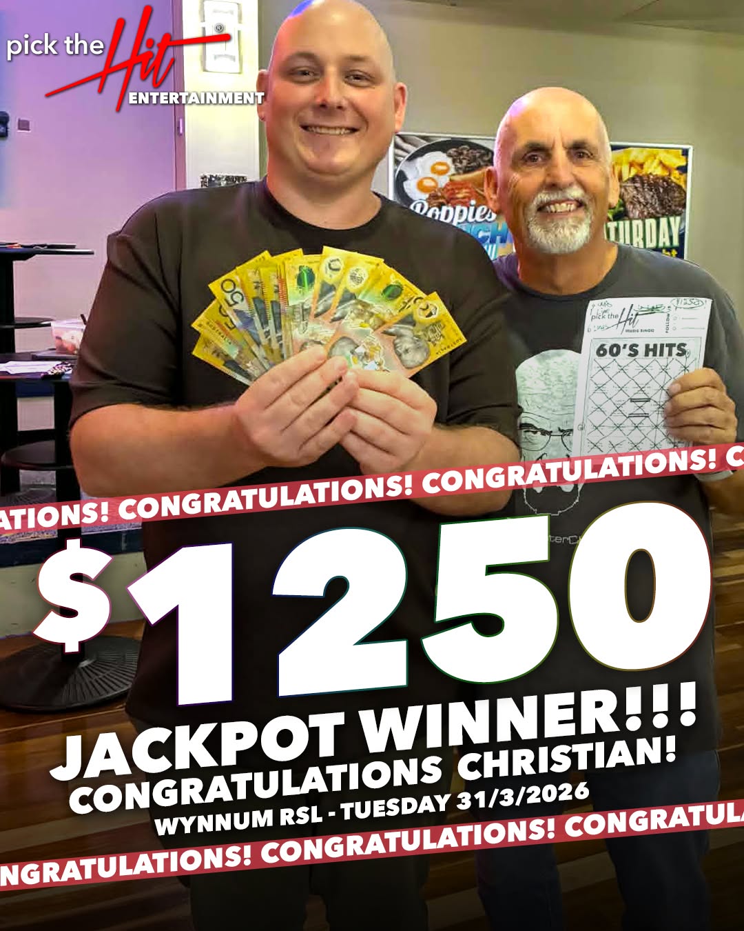 Christian - Music Bingo winner at Wynnum RSL, March 2026
