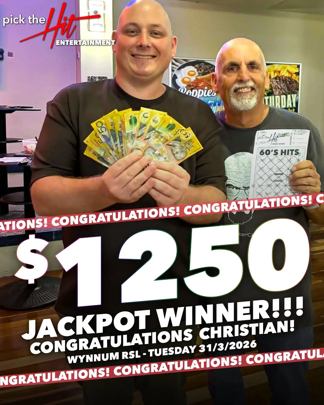 Christian - Music Bingo winner at Wynnum RSL, March 2026