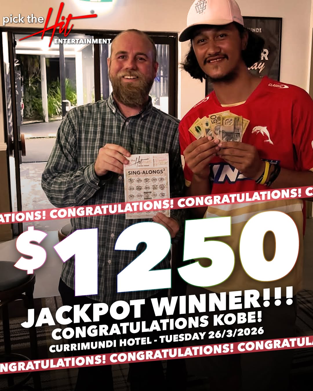 Kobe - Music Bingo winner at Currimundi Hotel, March 2026
