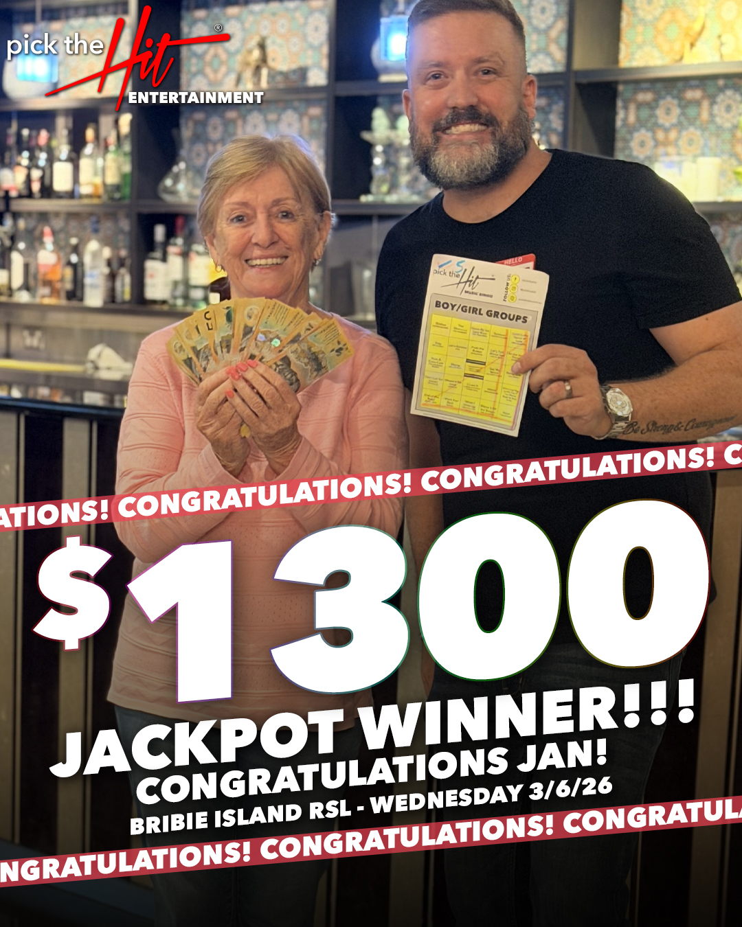 Jan wins $1,300 at Bribie Island RSL