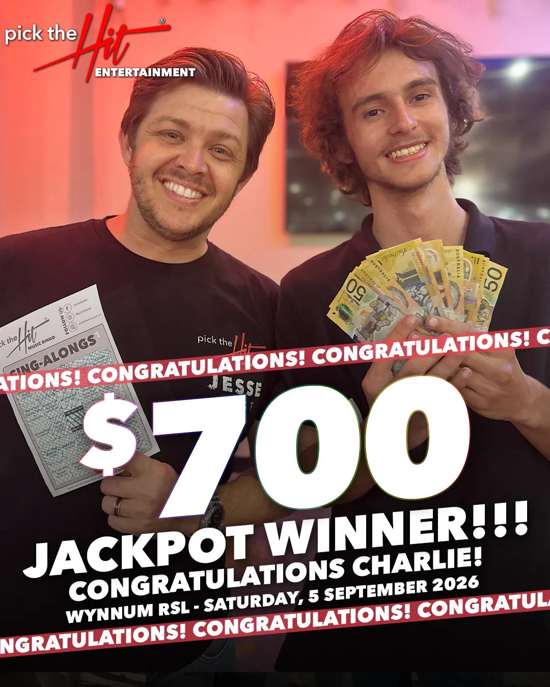 Charlie - Music Bingo winner at Wynnum RSL, September 2026